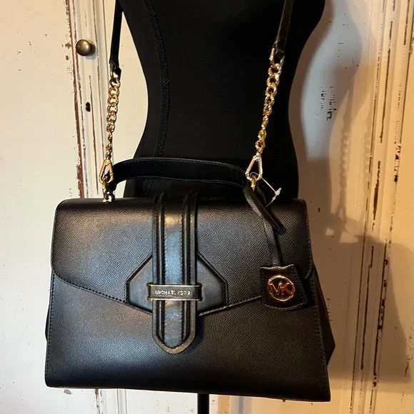 Michael Kors Bleecker Black Leather Women's Satchel - Picture 3 of 10